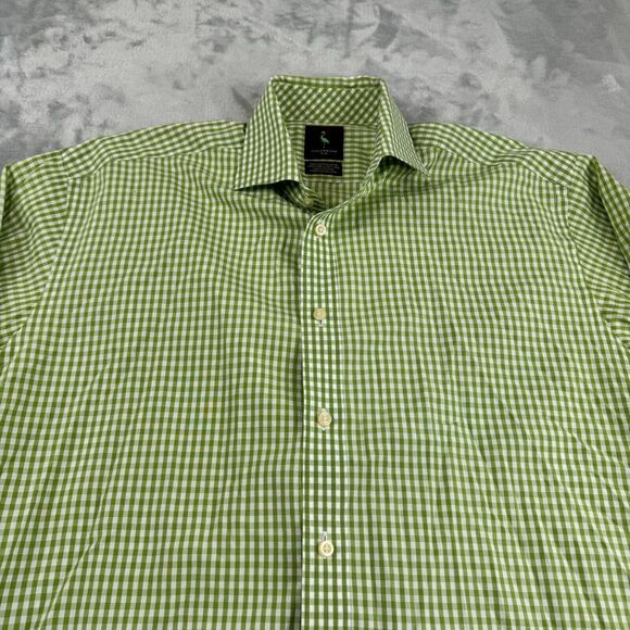 Tailorbyrd Shirt Mens Medium Green Gingham Plaid Flamingo Button Up* - Picture 1 of 12